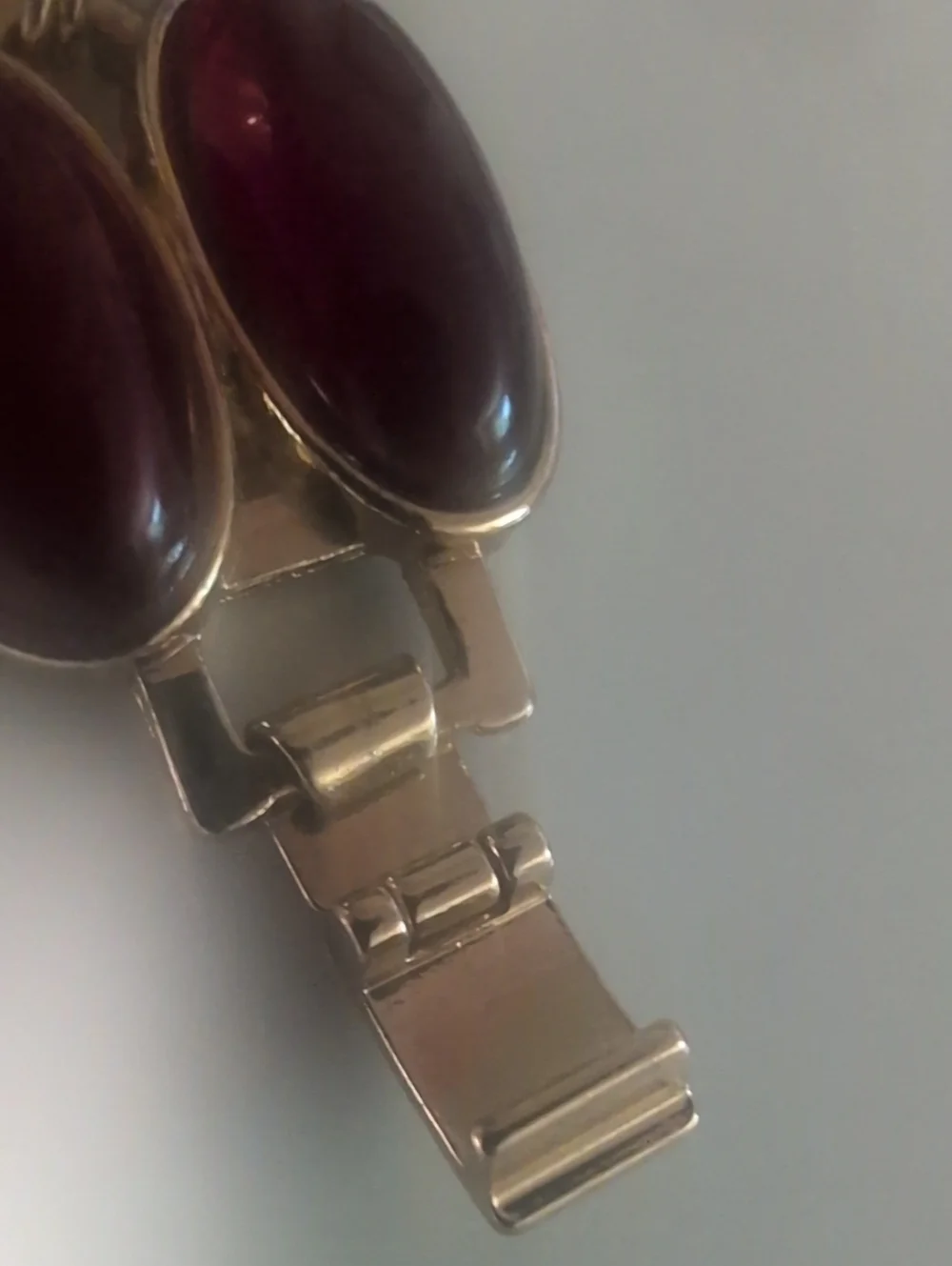 Vintage Mid- Century Gold Tone Double Cabochon Link Panel Bracelet